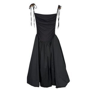 Amylynn Gray Drop Waist Bubble Hem Midi Dress Small Ruched Bodice Sleeveless